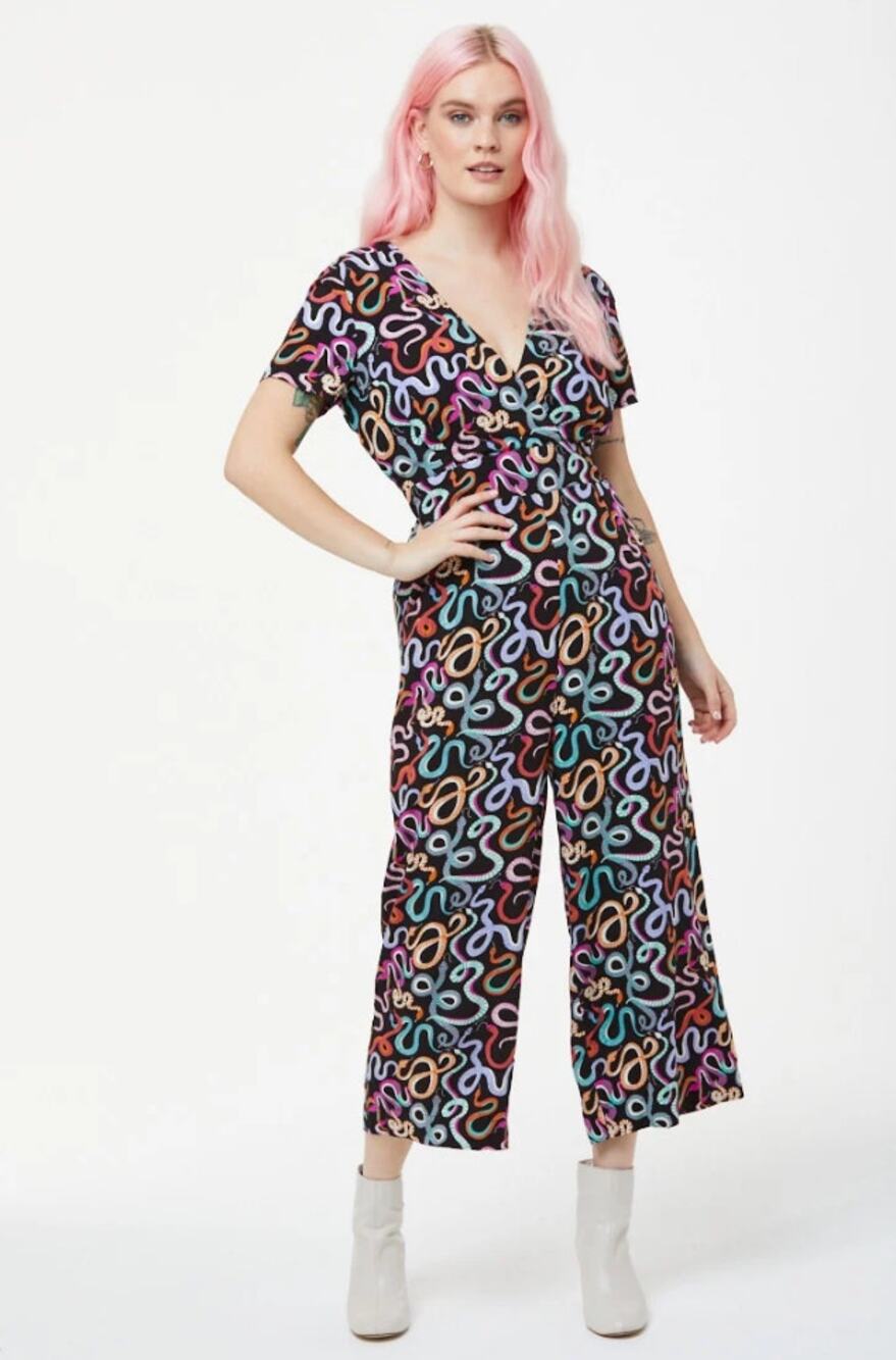 Joanie Clothing Savannah Multi Snake Print Jumpsuit Multicolor Womans 18